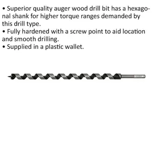 20mm x 460mm Hardened Auger Drill Bit with Hex Shank for Woodworking