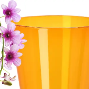 Plant Orchid Pot Plastic  Gloss Oval Planter 12 cm Orange Round