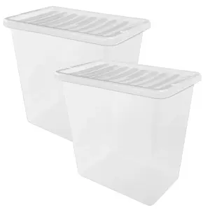 3 x Heavy Duty Multipurpose 55 Litre Home Office Clear Plastic Storage Containers With Lids