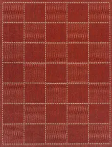 Modern Bordered Easy to Clean Chequered Flatweave Anti-Slip Red Rug for Dining Room-120cm X 160cm