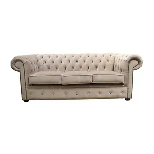 Chesterfield Handmade 3 Seater Sofa Settee Odyssey Parchment Cream Fabric In Classic Style