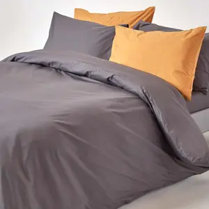 Homescapes Dark Grey Egyptian Cotton Single Duvet cover with One Pillowcase, 200 TC