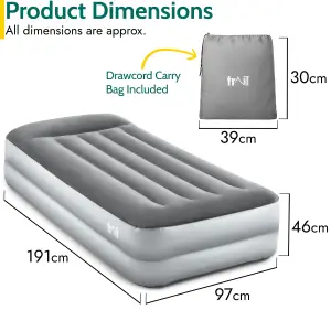 Single Air Bed with Built In Electric Pump Deluxe Inflatable Airbed Mattress Trail