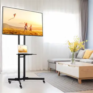 Yaheetech Black Adjustable Mobile TV Stand with Castors and Storage Shelf