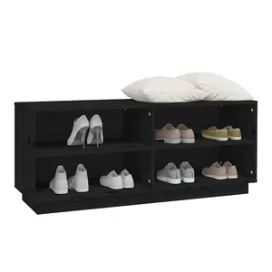 Berkfield Shoe Cabinet Black 110x34x45 cm Solid Wood Pine