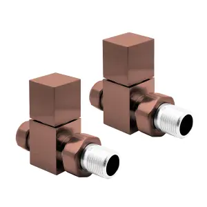 Pair Of Square Bronze Straight Radiator Valves