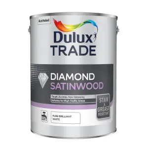 Dulux Trade Diamond Pure brilliant white Satinwood Metal & wood paint, 5L