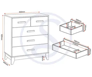 Cleveland 3+2 Drawer Chest in White and Pine with Grey Metal Effect