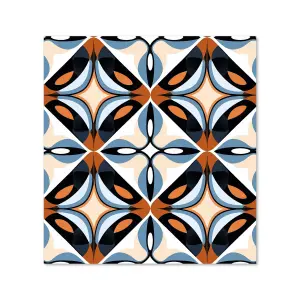 Brown And Blue Geometric Pattern Premium Glass Kitchen Splashback W900mm x H750mm