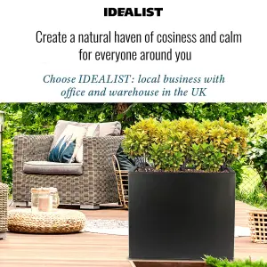 Set of 2 IDEALIST™ 50cm Trough Garden Planters, Black Reinforced Stone Rectangular Planters, Outdoor Plant Pots H40 L50 W20 cm