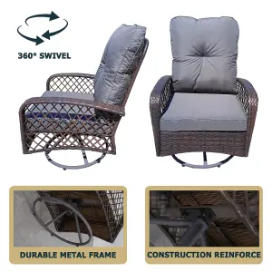 Patio Rattan Swivel Chair, 360 Degrees Swivel Lounge Armchair with Soft Cushion, Weatherproof PE Ratta - Brown