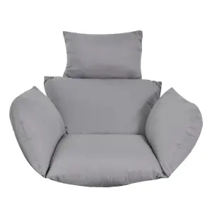 Grey Soft Fluffy Cotton Filled Outdoor Egg Hanging Chair Cushion with Headrest and Armrests