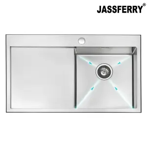 JASSFERRY 16 Gauge Stainless Steel Kitchen Sink, Inset Handmade Left Hand Drainer