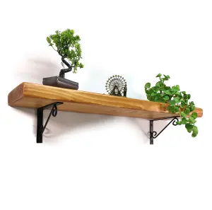 Wooden Rustic Shelf with Bracket WOP Black 220mm 9 inches Light Oak Length of 220cm