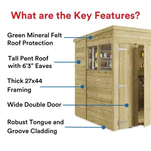 BillyOh Switch Tongue and Groove Pent Wooden Shed - 16x6 Windowless - 15mm Thickness