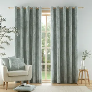 Catherine Lansfield Living Alder Trees 66x90 Inch Lined Eyelet Curtains Two Panels Sage Green