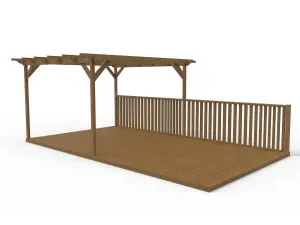 Rectangular pergola and decking kit with balustrade V.5, 2.4m x 4.8m, Rustic brown finish