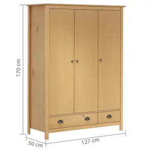 3-Door Wardrobe Hill 127x50x170 cm Solid Pine Wood