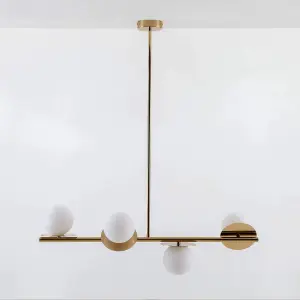 houseof Brass Frosted Glass Opal Ball Shade Disk Ceiling Light - Gold