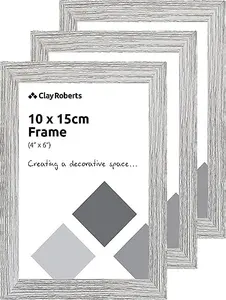 Clay Roberts Photo Picture Frames 6 x 4, Light Grey, Pack of 3, Freestanding and Wall Mountable, 10 x 15 cm, 6x4" Picture Frame Se