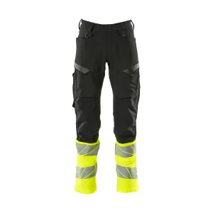 Mascot Accelerate Safe Trousers with Kneepad Pockets (Black/Hi-Vis Yellow)  (38.5) (Leg Length - Regular)