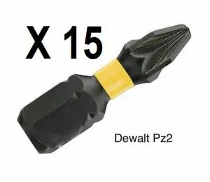 15 x Dewalt DT70618T-QZ Extreme Impact Torsion Bits PZ2 (Tic Tac Box & Holder