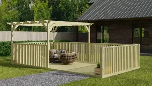 Rectangular pergola and decking kit with balustrade V.10, 2.4m x 4.2m