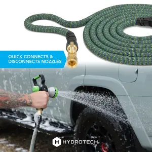 Hydrotech Premium Burst Proof Expandable Garden Hose - 15m / 50ft - Flexible Durable & Lightweight - Green