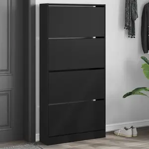 Shoe Cabinet with 4 Flip-Drawers Black 80x21x163.5 cm