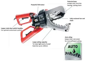 Black & Decker GK1000 Alligator 10cm Chainsaw Lopper Pruner 550w + Spare Chain