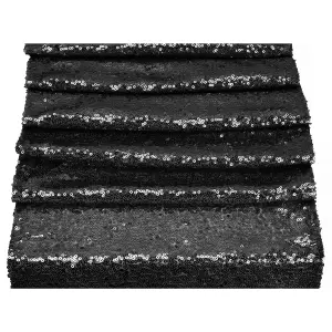 Neel Blue 11x108 Inch Shimmer Sequin Table Runner Glitter Fabric, Black