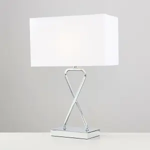 ValueLights Kuros Pair of Contemporary Polished Chrome Table Lamps with White Rectangular Shades