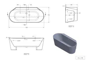 GoodHome Nakina Matt Black Acrylic Back to wall D-shaped Double ended Bath (L)1700mm (W)750mm