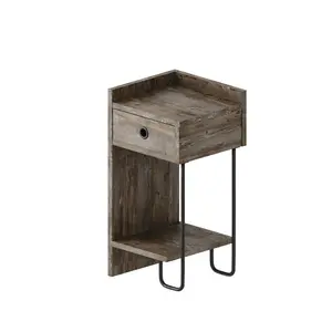 Jan Versatile Modern Bedside Table with Drawer and Open Shelf Dark Coffee / Left Orientation