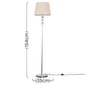 ValueLights Eleanor Modern Silver Chrome & Clear Acrylic Ball Floor Lamp with Beige Tapered Shade - Includes 6w LED Bulb 3000K