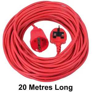 SPARES2GO 20m Mains Power Cable UK 3 Pin Plug compatible with Ryobi Lawnmower