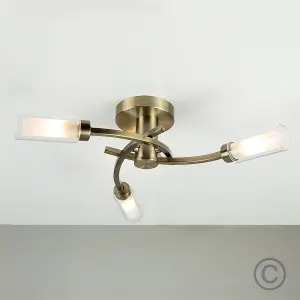 ValueLights Claudia 3 Way Spiral Flush Antique Brass Effect Ceiling Light Fitting with Glass Shades