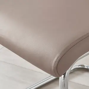 Set of 2 Lorenzo Cappuccino Beige High Back Stitched Soft Touch Faux Leather Chromed Cantilever Metal Leg Dining Chairs