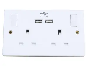 Dencon 2-Gang Switched Power Socket with Dual USB Charging Ports