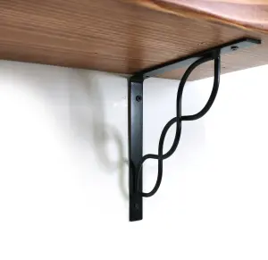 Wooden Rustic Shelf with Bracket WPRP Black 220mm 9 inches Medium Oak Length of 140cm