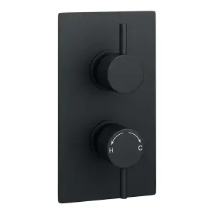 Matt Black Finish Thermostatic Concealed Mixer Shower + Slide Rail Kit & Fixed Overhead Drencher (Sea) - 2 Shower Heads