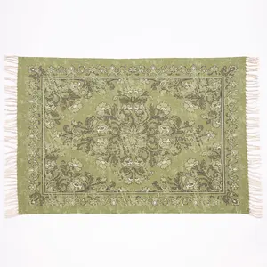 Kew 120x170cm Olive Antique Printed Rug With Tassel