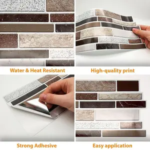 Walplus Golden Stone Brown And Beige Mosaic Wall 2D Tile Stickers Multipack 24Pcs