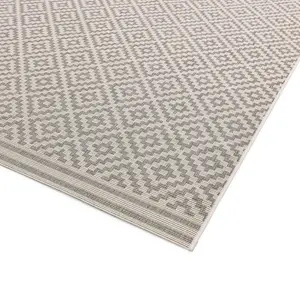 Grey Outdoor Rug, Geometric Stain-Resistant Rug For Patio Decks Garden Balcony, 4mm Modern Outdoor Rug-80cm X 150cm