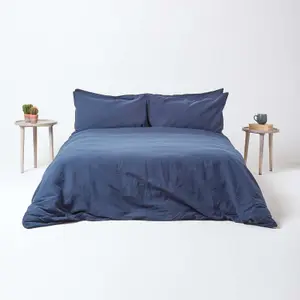 Homescapes Navy Blue Linen Deep Fitted Sheet, King