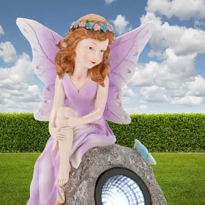 Enchanted Lilac Solar Fairy On Rock Garden Light