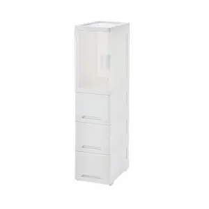 118cm H Slim Plastic Cabinet Storage Three Drawer Organizer with 2 Wheels in White