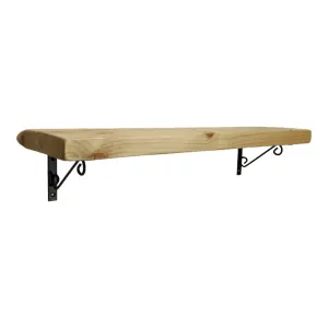 Solid Wood Handmade Rustical Shelf Primed 225mm 9 inch with Black Metal Bracket WOP Length of 80cm