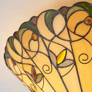 Tiffany Glass Semi Flush Ceiling Light Amber Floral Inverted Round Shade i00050