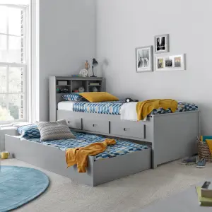 Venus Grey Guest Bed With Drawers And Trundle With Spring Mattresses